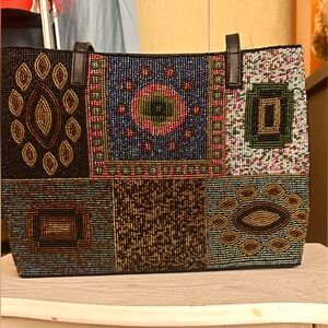 Vintage Beaded Patchwork Tote Bag - Multicolor